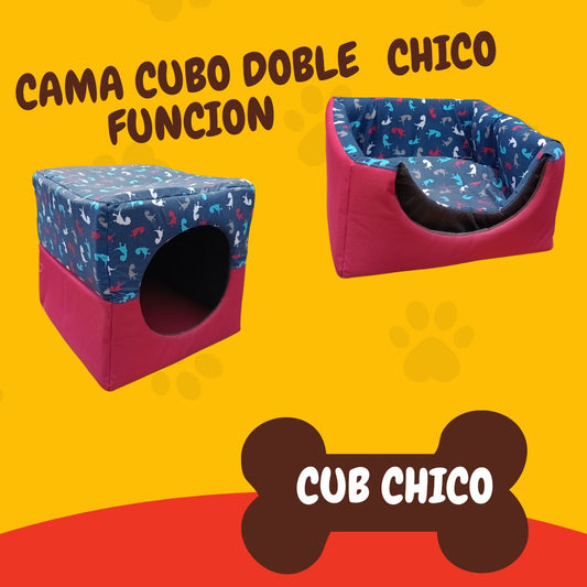 Cama cubo, doble función. Perro chico.